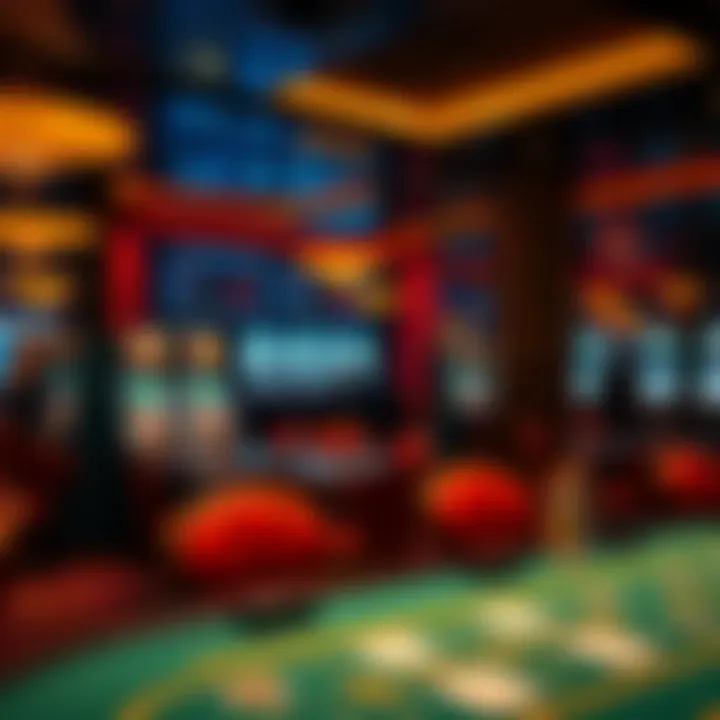 An illustration of a casino environment featuring Blackjack games