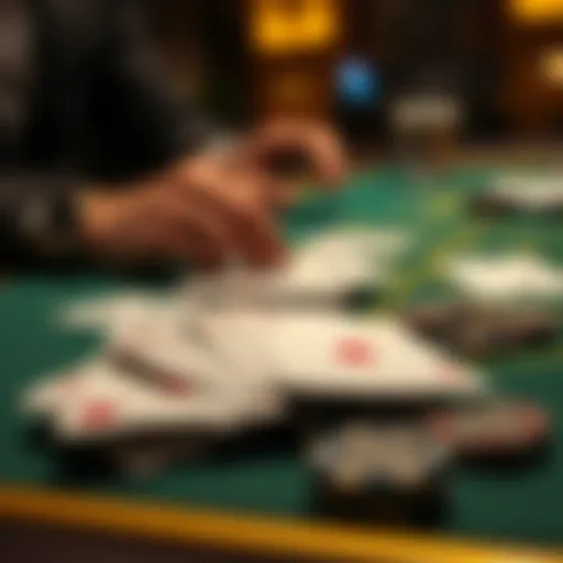 Close-up of playing cards on a casino table