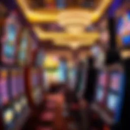 A vibrant casino floor with diverse slot machines illuminated
