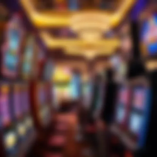 A vibrant casino floor with diverse slot machines illuminated