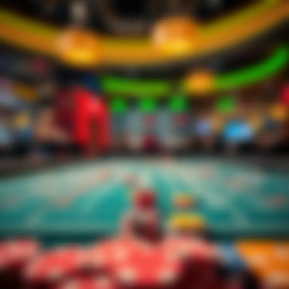 A vibrant craps table with colorful chips and dice