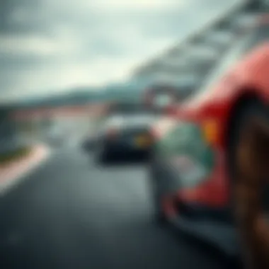 Close-up of cars racing on the Hungaroring track