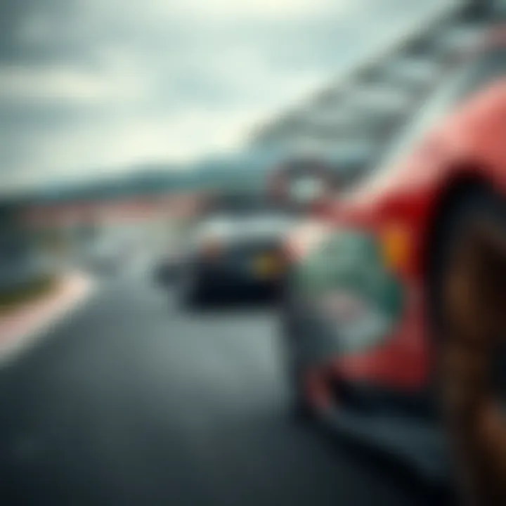 Close-up of cars racing on the Hungaroring track